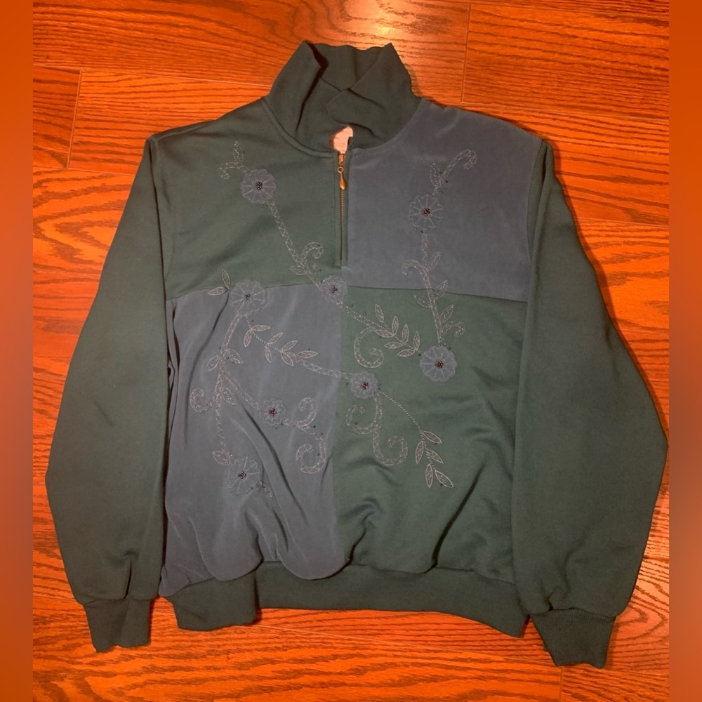 Vintage 90s Alfred Dunner 1/4 Zip Collared Sweatshirt Womens Large Teal Blue